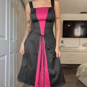 Ruby Rox Black & Hot Pink Fit-and-Flare Dress – Size 5 (Fits Like XS)